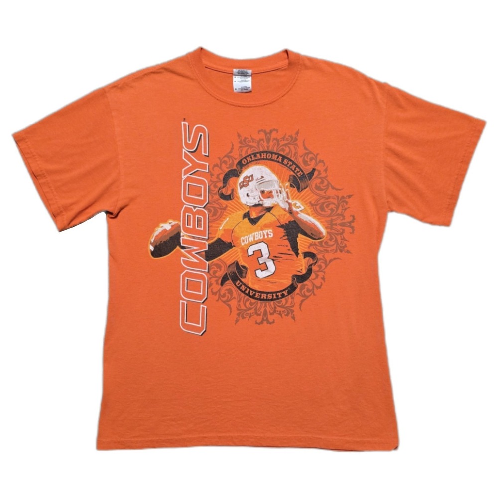 Oklahoma State Cowboys T-shirt Mens Medium Orange Logo Double Sided Vintage‎